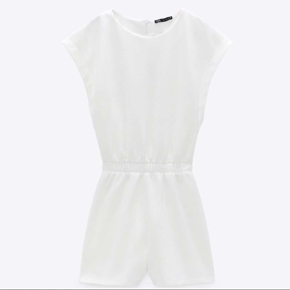 ZARA RELAXED PLAYSUIT ROMPER OYSTER WHITE EMPHASIZED WAIST NWT SIZE LARGE